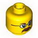 Minifig Head Dual Sided Glasses, Brown Eyebrows and Moustache Closed Mouth / Open Mouth Scared Print [Blocked Open Stud]