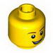 Minifig Head Male - Brown Eyebrows, Open Lopsided Grin, White Pupils Print [Hollow Stud]