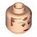 Minifig Head - Brown Hair, Eyebrows, Red Lips Print [Blocked Open Stud]
