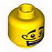 Minifig Head Moustache Curly Long, Open Mouth Grin, White Pupils Print [Blocked Open Stud]