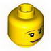Minifig Head Female with Pink Lips, Thin Brown Eyebrows and White Pupils Print [Blocked Open Stud]