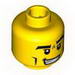 Minifig Head Male Black Thick Eyebrows, Cheek Lines and Furrowed Brow Print [Blocked Open Stud]