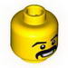 Minifig Head Moustache Black Thick, Grin with Teeth, White Pupils Print [Blocked Open Stud]