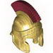 Деталь LEGO Minifig Helmet Spartan Warrior with Dark Red Crest Print, Золотистый металлик