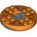 Turntable 6 x 6 Round Dark Bluish Gray Base with Orange Top and Yellow Faces on Red Print (Ninjago Spinner)