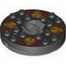 Turntable 6 x 6 Round Dark Bluish Gray Base with Black Top with Orange Skulls on Red Print (Ninjago Spinner)
