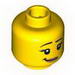 Minifig Head Female, Crooked Smile, Pale Flesh Lipstick, Eyelashes, White Pupils Print [Blocked Open Stud]