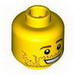 Minifig Head Male Brown Eyebrows, Open Mouth Smile, Stubble, White Pupils Print [Blocked Open Stud]