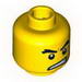 Minifig Head Male Black Raised Eyebrows, Angry Open Mouth, White Pupils Print [Blocked Open Stud]
