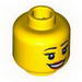 Minifig Head Dual Sided Female with Eyelashes and Red Lips Red Lips, Smile / Annoyed Print [Blocked Open Stud]