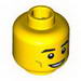 Minifig Head Male Black Eyebrows, Cheek Dimples, White Pupils and Open Smile Print [Blocked Open Stud]