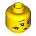 Minifig Head Female Black Eyelashes and Eyebrows, White Pupils, Red Lips and Smudge on Cheek Print [Blocked Open Stud]