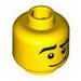 Minifig Head Male Black Eyebrows, Raised Right Eyebrow, Crooked Smile Print [Blocked Open Stud]