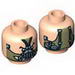 Minifig Head Dual Sided Male Olive Green Mask / Hoses on Back Print [Hollow Stud]