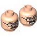 Minifig Head Dual Sided Black Glasses, Brown Moustache, Wrinkles, Mouth Closed / Bared Teeth Print [Hollow Stud]