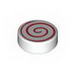 Tile Round 1 x 1 with Red Spiral Print