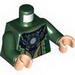 Torso Asian Robe with Gold Stitchery and Round Silver Pendant Print / Dark Green Arms / Light Flesh Hands