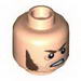 Minifig Head Reddish Brown Sideburns, Stubble and Angry Expression Print (Barret) [Hollow Stud]