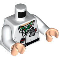 Torso Devo Suit with Stopwatch and Notebook Front and Radiation Symbol Back Print (Doc Brown) / White Arms / Light Flesh Hands