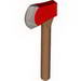 Minifig Axe with Red Head and Silver Blade