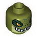 Minifig Head Alien Chima Crocodile with Dark Green Rimmed Eyes, Teeth and Yellowish Green Lower Jaw Print [Hollow Stud]