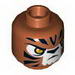 Minifig Head Alien Chima Tiger with Orange Eyes, White Face and Black Stripes Print (Tazar) [Hollow Stud]