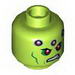Minifig Head Alien with Red Eyes, Green Cheek Lines, Dark Pink Circles and Scowl Print (Brainiac) [Hollow Stud]
