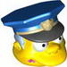 Minifig Head Modified Simpsons Chief Wiggum with Pink Doughnut Frosting Splotch on Mouth Print
