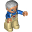 Деталь LEGO Duplo Figure - Male with Parted Wavy Hair and Glasses on Light Flesh Face - Grandfather, Голубой