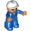 Деталь LEGO Duplo Figure with White Construction Helmet - Blue Long Sleeve Jacket - Light Flesh Face and Hands - Blue Legs, Голубой