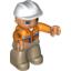 Деталь LEGO Duplo Figure with White Construction Helmet - Orange Long Sleeve Jacket - Light Flesh Face and Hands - Dark Tan Legs, Оранжевый