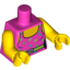 Набор LEGO Torso Female Dark Pink Top with Colorful Decorations Print (Eighties Style Gym Clothes) / Yellow Arms / Yellow Hands, Темно-розовый