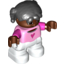 Деталь LEGO Duplo Figure Child with Black Pigtails(Braids) - Bright Pink Top with Dark Pink Heart and Sleeves - Dark Brown Face and Hands - White Legs, Ярко-розовый