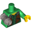 Набор LEGO Torso Checkered Shirt and Dark Brown Vest Print (Jack McHammer) / Green Arm and Yellow Hand Left / Flat Silver Mech Arm and DBG Claw Right, Зеленый