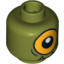 Набор LEGO Minifig Head Dual Sided Alien with Lower Fangs, Single Orange Eye Open / Eye Half Closed Print [Blocked Open Stud], Оливковый