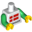 Набор LEGO Torso - Danish Flag and 'COPENHAGEN' Print / Green Arms / Yellow Hands, Белый