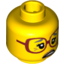 Набор LEGO Minifig Head Dark Red Glasses, Gray Eyebrows, Crow's Feet, Open Mouth Print [Hollow Stud], Желтый