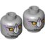 Набор LEGO Minifig Head Dual Sided Alien Chima Rhinoceros with Orange Eyes, Purple Markings and White Horn, Neutral / Happy Print (Rinona) [Hollow Stud], Светлый сине-серый