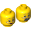 Набор LEGO Minifig Head Dual Sided Female Copper Glasses, Gray Eyebrows, Red Lipstick, Cheek Lines, Smiling / Scared Print [Hollow Stud], Желтый
