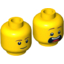 Набор LEGO Minifig Head Dual Sided Brown Eyebrows, White Pupils, Slight Smile and Cleft Chin / Open Mouth Scared Printed (McScrubs) [Hollow Stud], Желтый