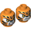 Набор LEGO Minifig Head Dual Sided Alien Chima Tiger with Orange Eyes, Fangs and Black Stripes, Neutral / Angry Print (Tormak) [Hollow Stud], Оранжевый