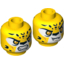 Набор LEGO Minifig Head Dual Sided Alien Chima Leopard with Orange Eyes, Fangs and Black Spots, Neutral / Angry Print (Lundor) [Hollow Stud], Желтый