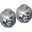 Набор LEGO Minifig Head Dual Sided Alien Chima Tiger with Fangs, White Face Fur and Light Blue Eyes, Smiling / Angry Print (Sykor) [Hollow Stud], Светлый сине-серый