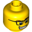 Набор LEGO Minifig Head Glasses with Rectangular Glasses, Brown Eyebrows, Open Mouth Smile with Teeth, White Pupils Print [Hollow Stud], Желтый