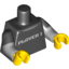 Набор LEGO Torso Shirt with Light Bluish Gray Collar and 'PLAYER 1' Print / Light Bluish Gray Arms with Black Short Sleeves Print / Yellow Hands, Черный