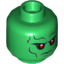 Набор LEGO Minifig Head Alien with Red Eyes, Dark Bluish Gray Eyebrows, Cheek Lines Stern Expression Print (Martian Manhunter) [Hollow Stud], Зеленый