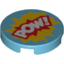 Набор LEGO Tile Round 2 x 2 with White 'POW!' over Red and Yellow Text Bubbles print, Medium Azure
